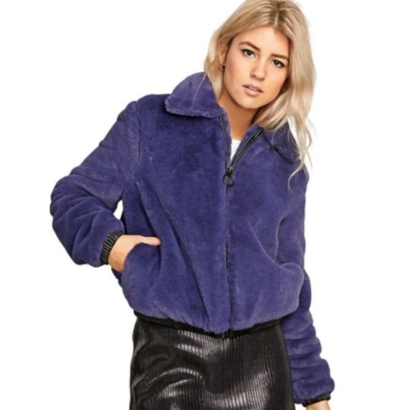 Volcom purple faux fur oversized bomber jacket size XL - Picture 1 of 10